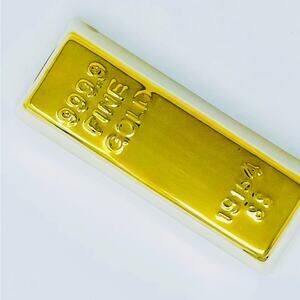 Gold bar ceramic money bank metallic gold decor gift NWOT